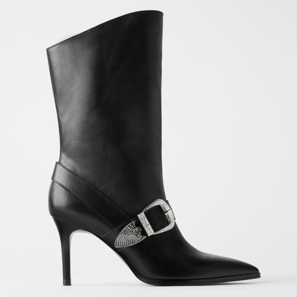 Zara Cowboy Buckle Leather Boots